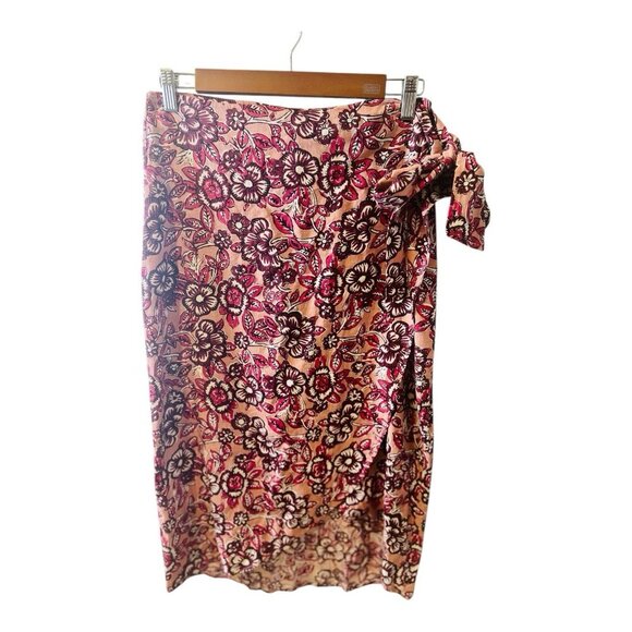 Faherty Women’s Pacifica Linen Blend Wrap Skirt Size Small Floral Rose Dessert - Picture 4 of 11